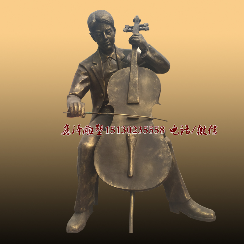 仿銅雕塑人物雕塑音樂雕塑演唱演奏吹拉彈唱小提琴音樂人物玻璃鋼